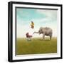 Funny Illustration with a Beautiful Elephant Leading Walking Her Child in a Wheelchair-Valentina Photos-Framed Photographic Print