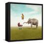 Funny Illustration with a Beautiful Elephant Leading Walking Her Child in a Wheelchair-Valentina Photos-Framed Stretched Canvas