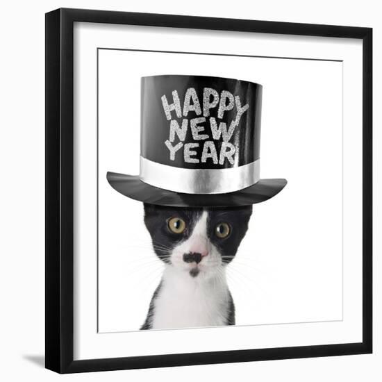 Funny Kitten Wearing a Happy New Year Hat-Hannamariah-Framed Photographic Print