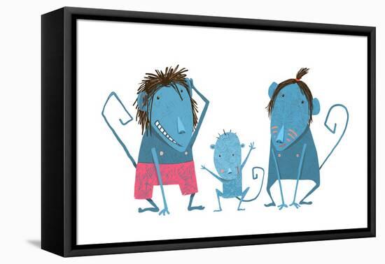 Funny Monkey Family Hand Drawn Cartoon Father Mother and Child. Comical Monkey Family Drawing. Chil-Popmarleo-Framed Stretched Canvas