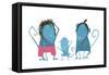 Funny Monkey Family Hand Drawn Cartoon Father Mother and Child. Comical Monkey Family Drawing. Chil-Popmarleo-Framed Stretched Canvas