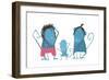 Funny Monkey Family Hand Drawn Cartoon Father Mother and Child. Comical Monkey Family Drawing. Chil-Popmarleo-Framed Art Print