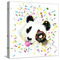 Funny Panda Bear Watercolor Illustration-Fayankova Alena-Stretched Canvas