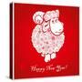 Funny Sheep on Bright Red Background 1-mamaluk-Stretched Canvas