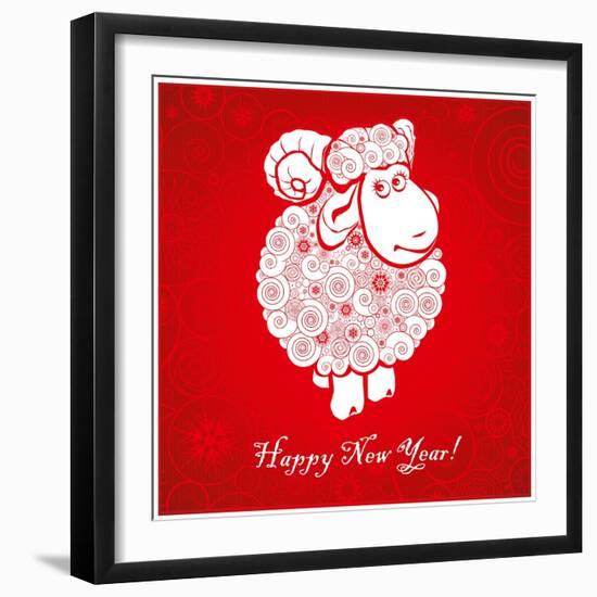 Funny Sheep on Bright Red Background 1-mamaluk-Framed Art Print