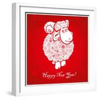 Funny Sheep on Bright Red Background 1-mamaluk-Framed Art Print