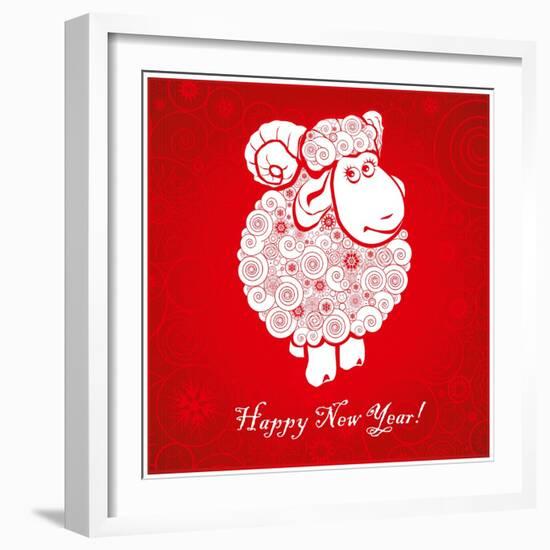 Funny Sheep on Bright Red Background 1-mamaluk-Framed Art Print