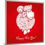 Funny Sheep on Bright Red Background 1-mamaluk-Mounted Art Print