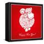 Funny Sheep on Bright Red Background 1-mamaluk-Framed Stretched Canvas