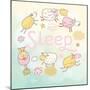 Funny Sheep on Clouds in Vector Card. Cartoon Childish Background. Sleeping Concept Illustration-smilewithjul-Mounted Art Print