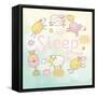 Funny Sheep on Clouds in Vector Card. Cartoon Childish Background. Sleeping Concept Illustration-smilewithjul-Framed Stretched Canvas