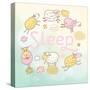 Funny Sheep on Clouds in Vector Card. Cartoon Childish Background. Sleeping Concept Illustration-smilewithjul-Stretched Canvas