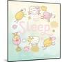 Funny Sheep on Clouds in Vector Card. Cartoon Childish Background. Sleeping Concept Illustration-smilewithjul-Mounted Art Print