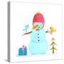 Funny Snowman with Birds Present and Small Tree. Colorful Watercolor Style Cartoon for Kids Winter-Popmarleo-Stretched Canvas