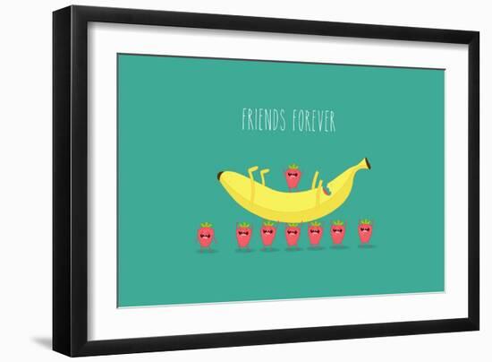 Funny Strawberry with Banana. Comic Character. Use for Card, Poster, Banner, Web Design and Print O-Serbinka-Framed Art Print