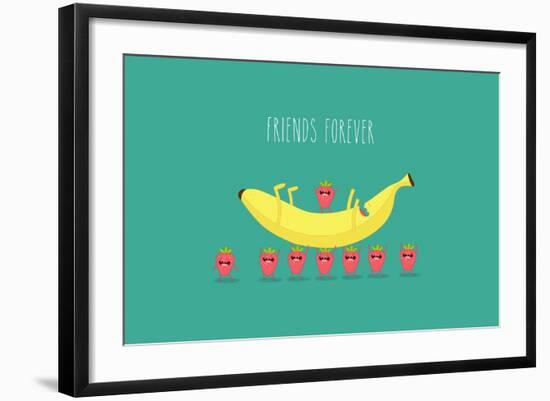 Funny Strawberry with Banana. Comic Character. Use for Card, Poster, Banner, Web Design and Print O-Serbinka-Framed Art Print