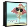 Funny Summer Girl Drinking the Cocktail.-Elena Barenbaum-Framed Stretched Canvas