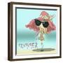 Funny Summer Girl Drinking the Cocktail.-Elena Barenbaum-Framed Art Print