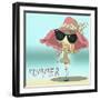 Funny Summer Girl Drinking the Cocktail.-Elena Barenbaum-Framed Art Print