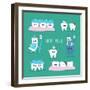 Funny Teeth Set Consisting of Toothpaste and Toothbrush Who are Friends Forever. Vector Illustratio-Serbinka-Framed Art Print