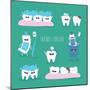 Funny Teeth Set Consisting of Toothpaste and Toothbrush Who are Friends Forever. Vector Illustratio-Serbinka-Mounted Art Print