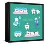 Funny Teeth Set Consisting of Toothpaste and Toothbrush Who are Friends Forever. Vector Illustratio-Serbinka-Framed Stretched Canvas