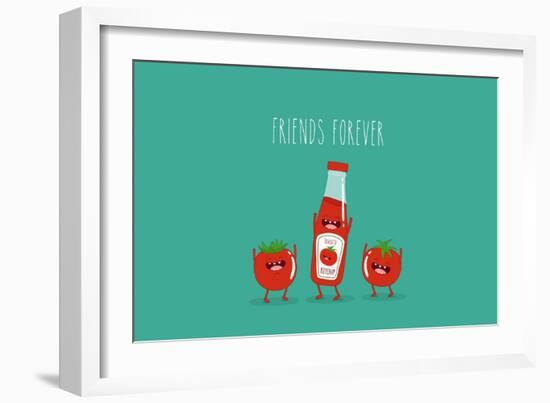Funny Tomato Ketchup and Tomato. Friend Forever. Vector Illustration.-Serbinka-Framed Art Print
