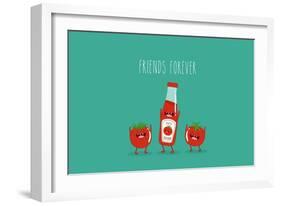 Funny Tomato Ketchup and Tomato. Friend Forever. Vector Illustration.-Serbinka-Framed Art Print