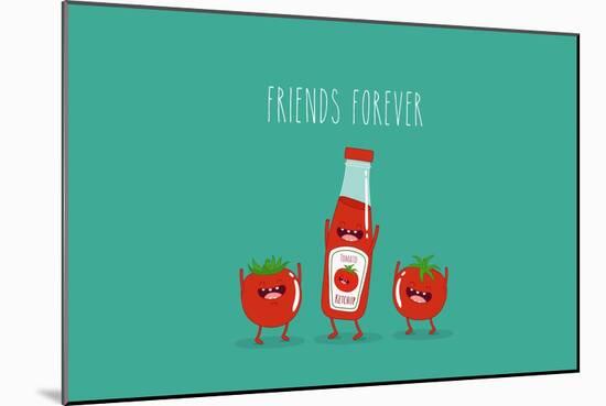 Funny Tomato Ketchup and Tomato. Friend Forever. Vector Illustration.-Serbinka-Mounted Art Print