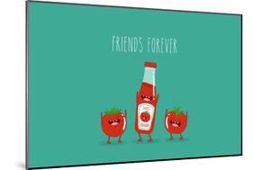 Funny Tomato Ketchup and Tomato. Friend Forever. Vector Illustration.-Serbinka-Mounted Art Print