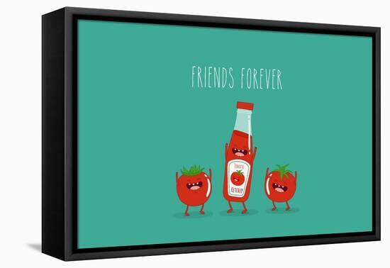 Funny Tomato Ketchup and Tomato. Friend Forever. Vector Illustration.-Serbinka-Framed Stretched Canvas