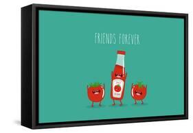 Funny Tomato Ketchup and Tomato. Friend Forever. Vector Illustration.-Serbinka-Framed Stretched Canvas