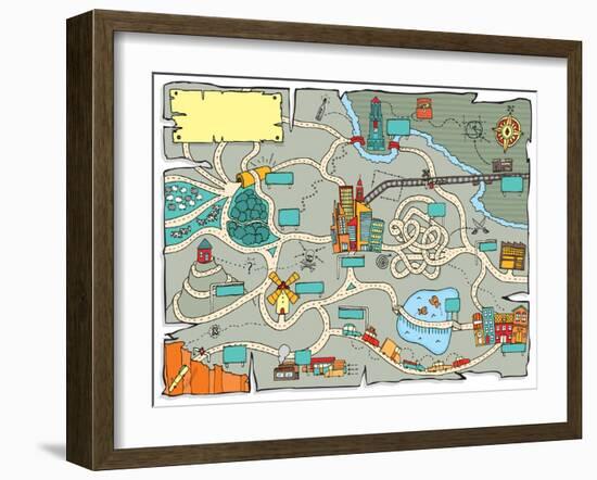 Funny Treasure Map-Curvabezier-Framed Art Print