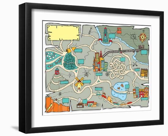 Funny Treasure Map-Curvabezier-Framed Art Print