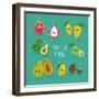 Funny Tropical Fruits. Guava, Papaya, Mango, Kiwi, Dragon Fruit, Avocado. Vector Illustration. Comi-Serbinka-Framed Art Print