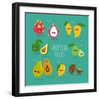 Funny Tropical Fruits. Guava, Papaya, Mango, Kiwi, Dragon Fruit, Avocado. Vector Illustration. Comi-Serbinka-Framed Art Print