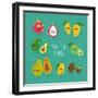 Funny Tropical Fruits. Guava, Papaya, Mango, Kiwi, Dragon Fruit, Avocado. Vector Illustration. Comi-Serbinka-Framed Art Print