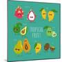 Funny Tropical Fruits. Guava, Papaya, Mango, Kiwi, Dragon Fruit, Avocado. Vector Illustration. Comi-Serbinka-Mounted Art Print