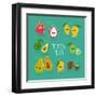 Funny Tropical Fruits. Guava, Papaya, Mango, Kiwi, Dragon Fruit, Avocado. Vector Illustration. Comi-Serbinka-Framed Art Print