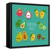 Funny Tropical Fruits. Guava, Papaya, Mango, Kiwi, Dragon Fruit, Avocado. Vector Illustration. Comi-Serbinka-Framed Stretched Canvas