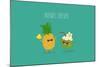 Funny Tropical Fruits. Pineapple and Coconut. Friend Forever.-Serbinka-Mounted Art Print