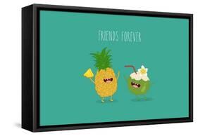 Funny Tropical Fruits. Pineapple and Coconut. Friend Forever.-Serbinka-Framed Stretched Canvas