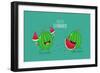 Funny Watermelon Eating a Piece of Watermelon. Hello Summer. Use for Card, Poster, Banner, Web Desi-Serbinka-Framed Art Print