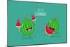 Funny Watermelon Eating a Piece of Watermelon. Hello Summer. Use for Card, Poster, Banner, Web Desi-Serbinka-Mounted Art Print