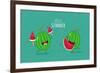 Funny Watermelon Eating a Piece of Watermelon. Hello Summer. Use for Card, Poster, Banner, Web Desi-Serbinka-Framed Art Print