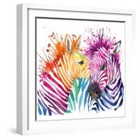 Funny Zebra T-Shirt Graphics, Rainbow Zebra Illustration with Splash Watercolor Textured Background-Faenkova Elena-Framed Art Print