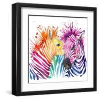 Funny Zebra T-Shirt Graphics, Rainbow Zebra Illustration with Splash Watercolor Textured Background-Faenkova Elena-Framed Art Print