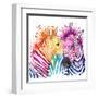 Funny Zebra T-Shirt Graphics, Rainbow Zebra Illustration with Splash Watercolor Textured Background-Faenkova Elena-Framed Art Print