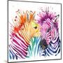 Funny Zebra T-Shirt Graphics, Rainbow Zebra Illustration with Splash Watercolor Textured Background-Faenkova Elena-Mounted Art Print