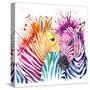 Funny Zebra T-Shirt Graphics, Rainbow Zebra Illustration with Splash Watercolor Textured Background-Faenkova Elena-Stretched Canvas